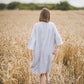 RŪTA midi linen dress with crochet lace in Sky blue