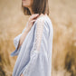 RŪTA midi linen dress with crochet lace in Sky blue