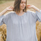 RŪTA midi linen dress with crochet lace in Sky blue