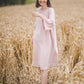 RŪTA midi linen dress with crochet lace in Sky blue