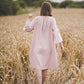RŪTA midi linen dress with crochet lace in Dusty pink color