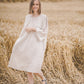 RŪTA midi linen dress with crochet lace in Natural linen color