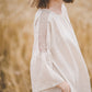 RŪTA midi linen dress with crochet lace in Dusty pink color