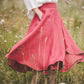 Watermelon red color 1950's round linen skirt with pockets