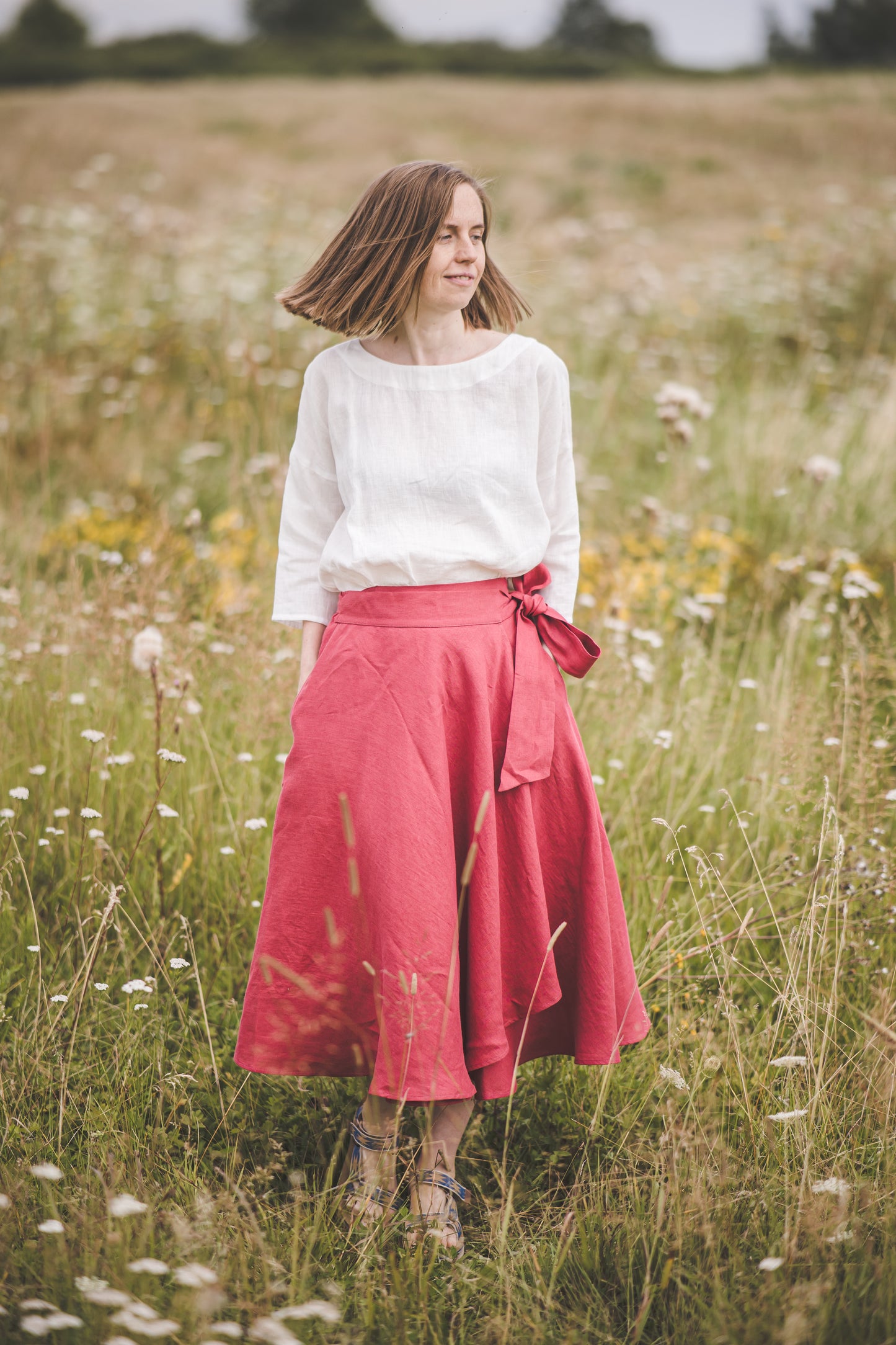 ŽIEDAS Full circle linen wrap skirt in Watermelon color