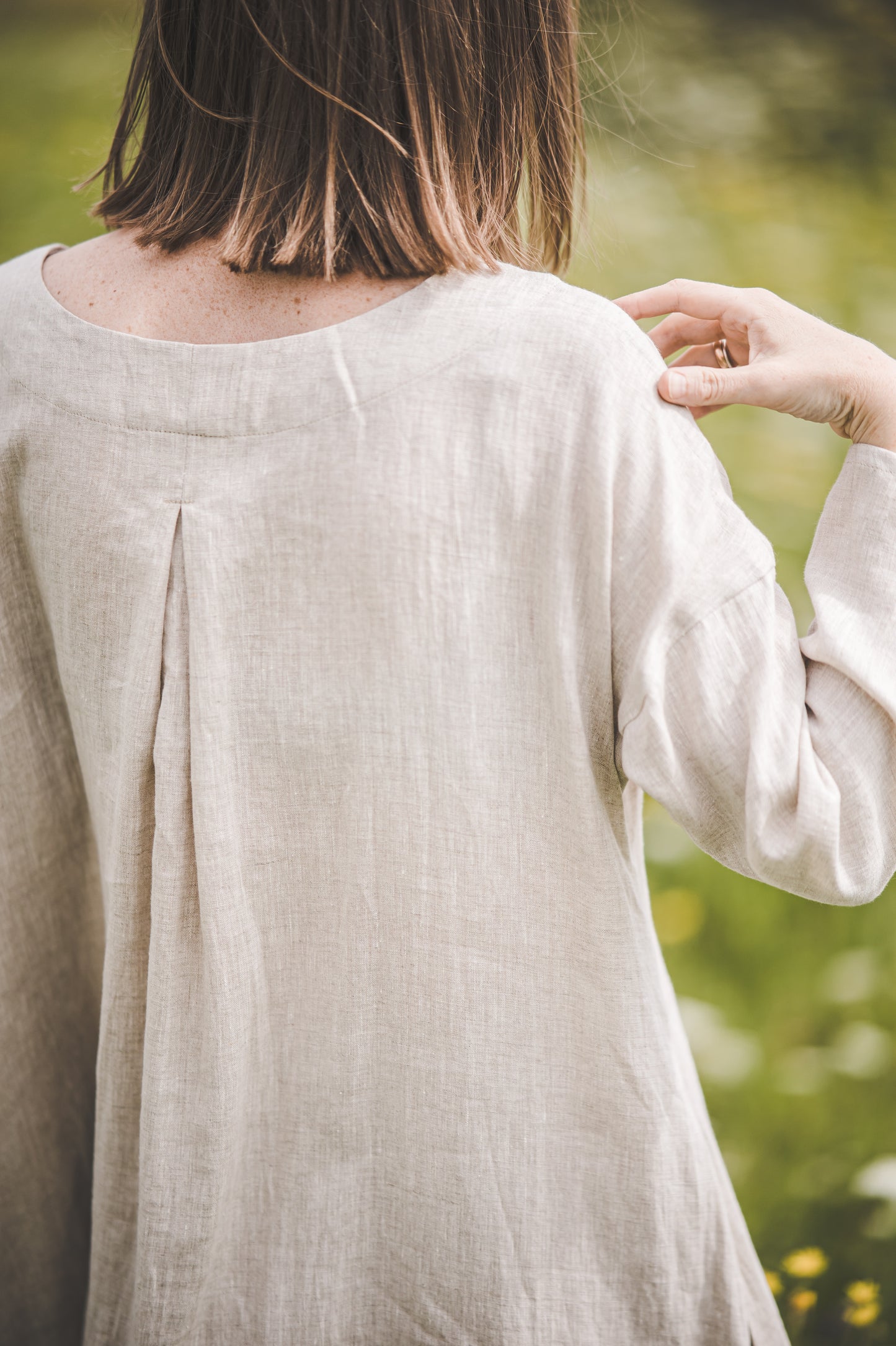 MIGLA midi linen dress with Linen field print