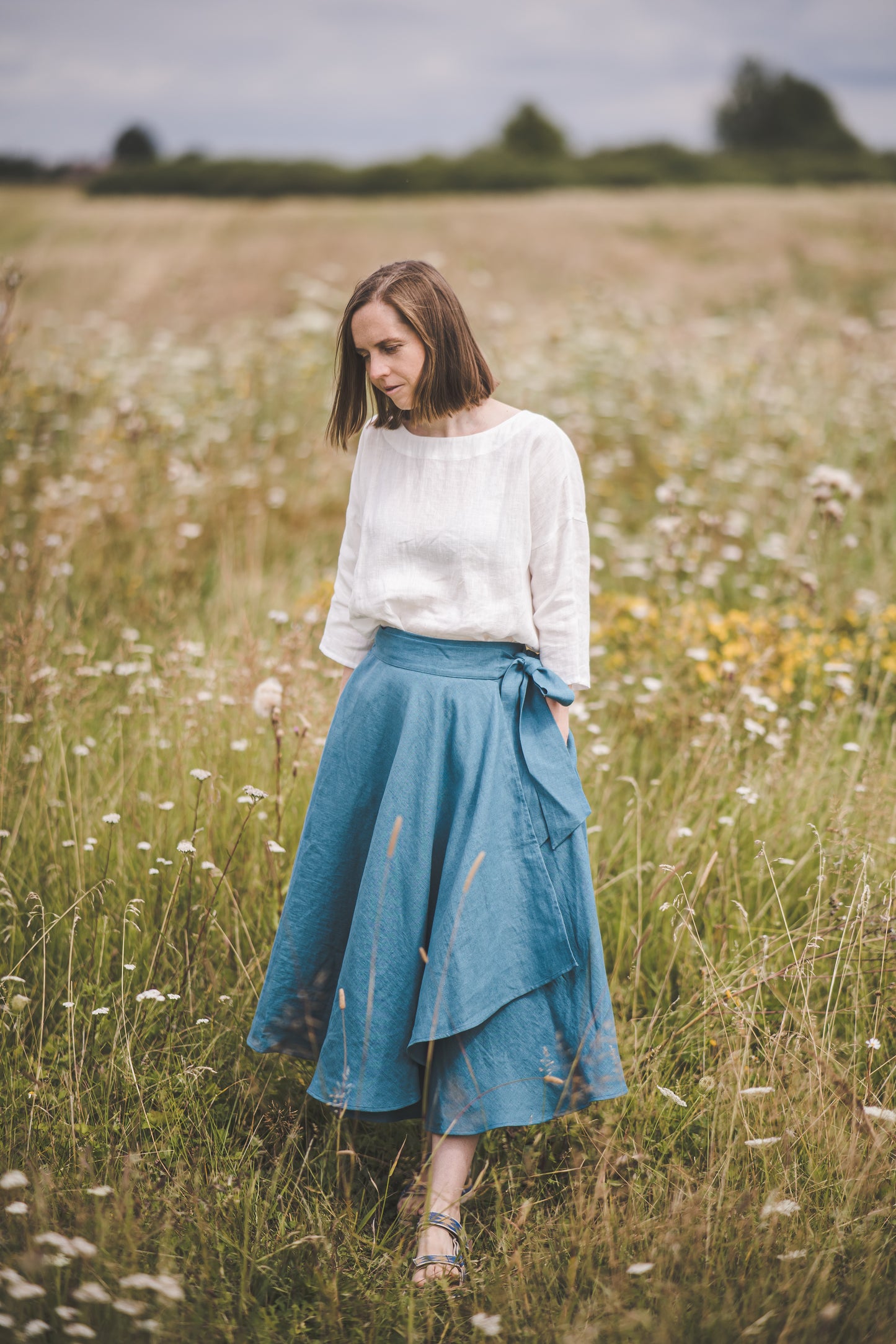 ŽIEDAS Full circle linen wrap skirt in Teal color