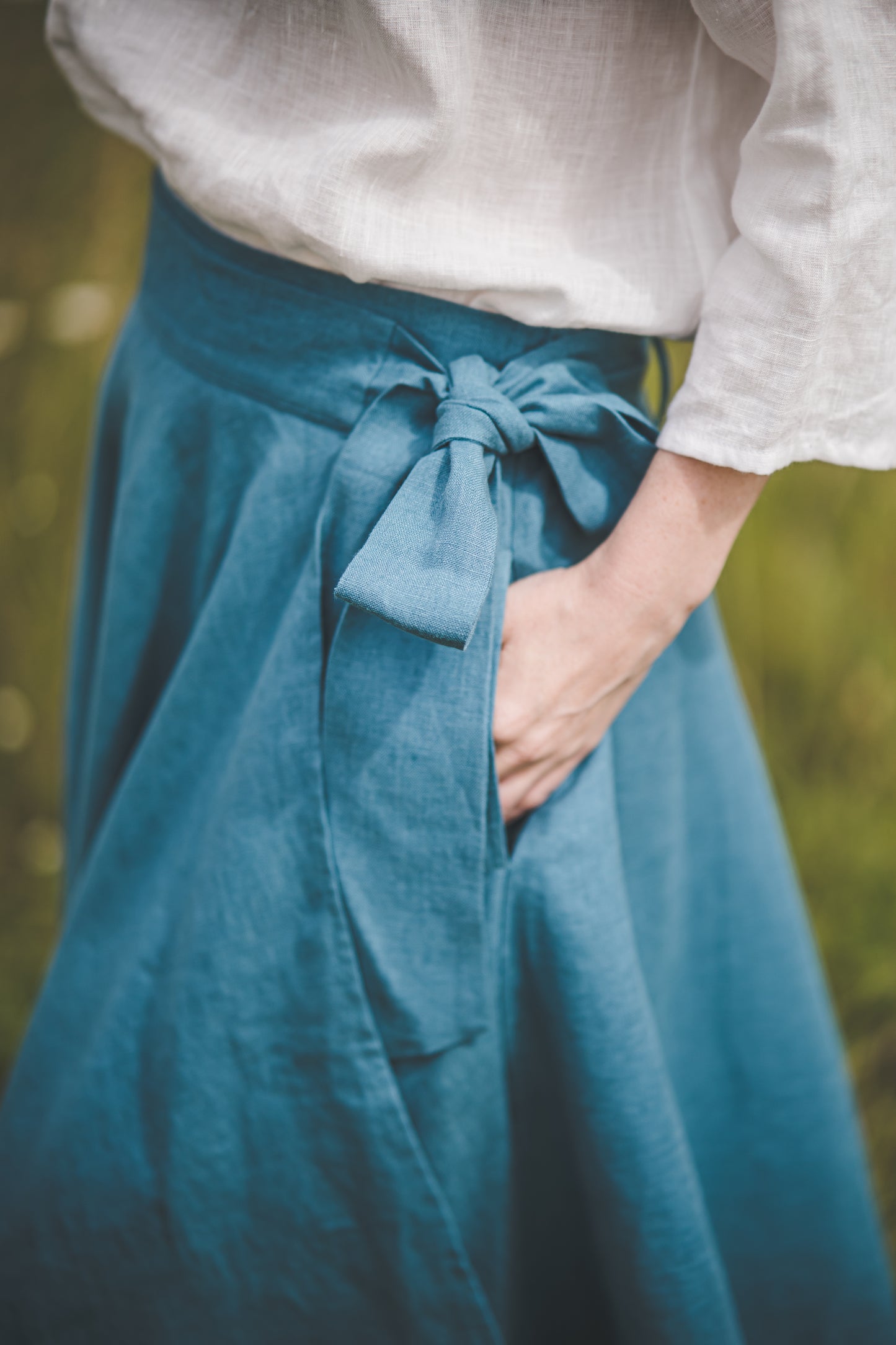 ŽIEDAS Full circle linen wrap skirt in Teal color