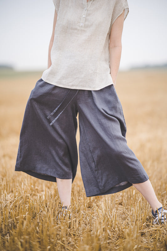 GAIVA wide leg linen pants in Graphite color