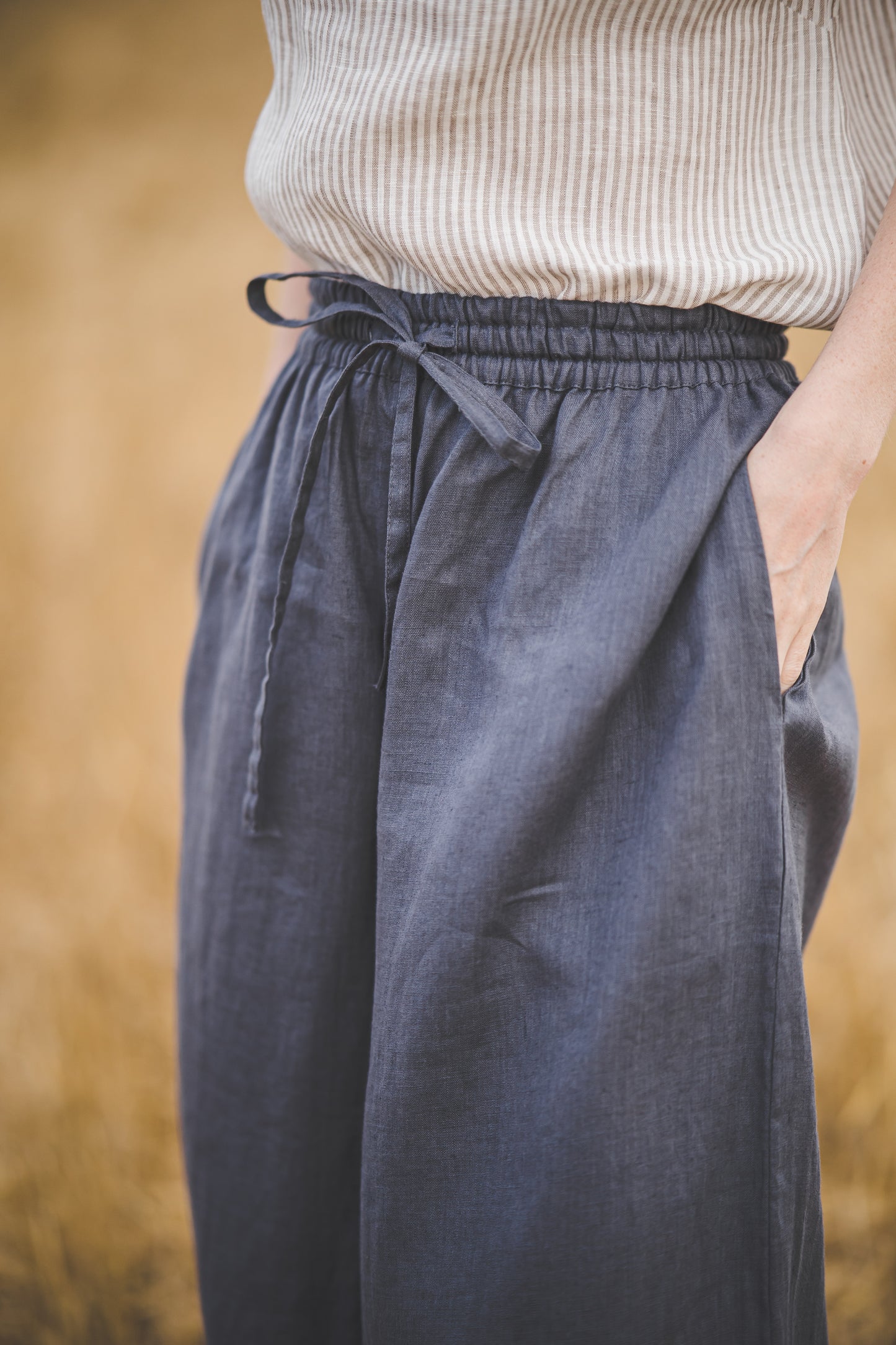 GAIVA wide leg linen pants in Graphite color