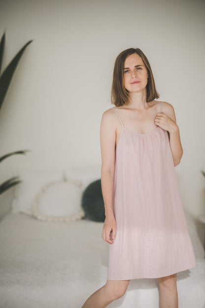 Linen Camisole nightdress in Dusty pink