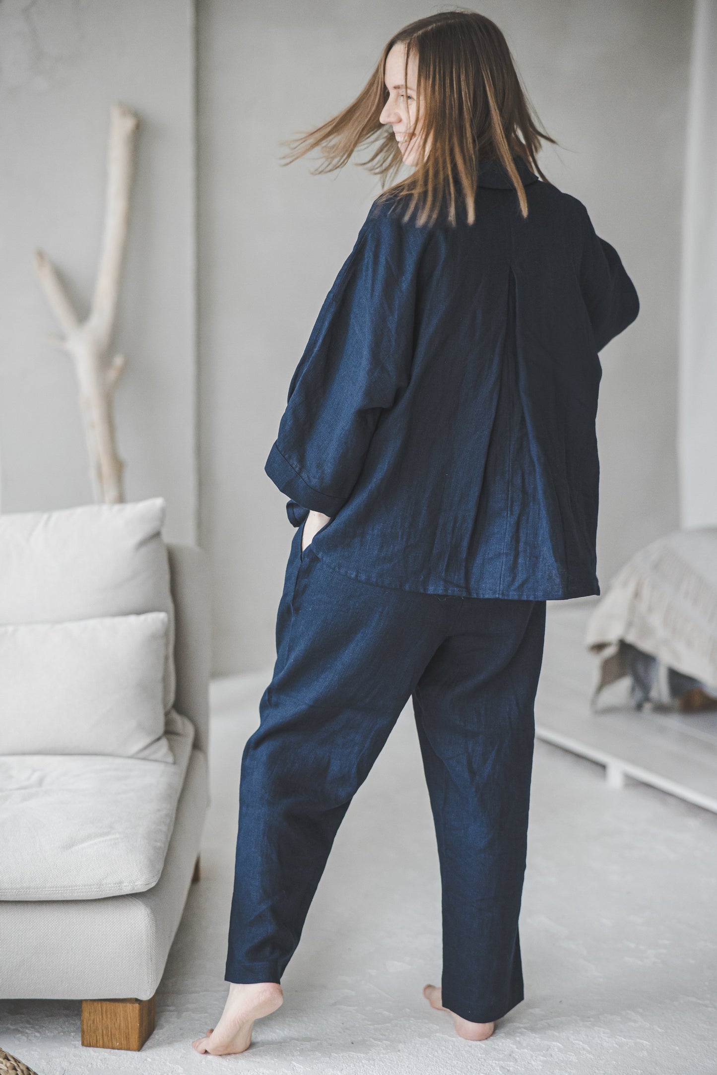 Loungewear set of oversized shirt and pants in Royal blue