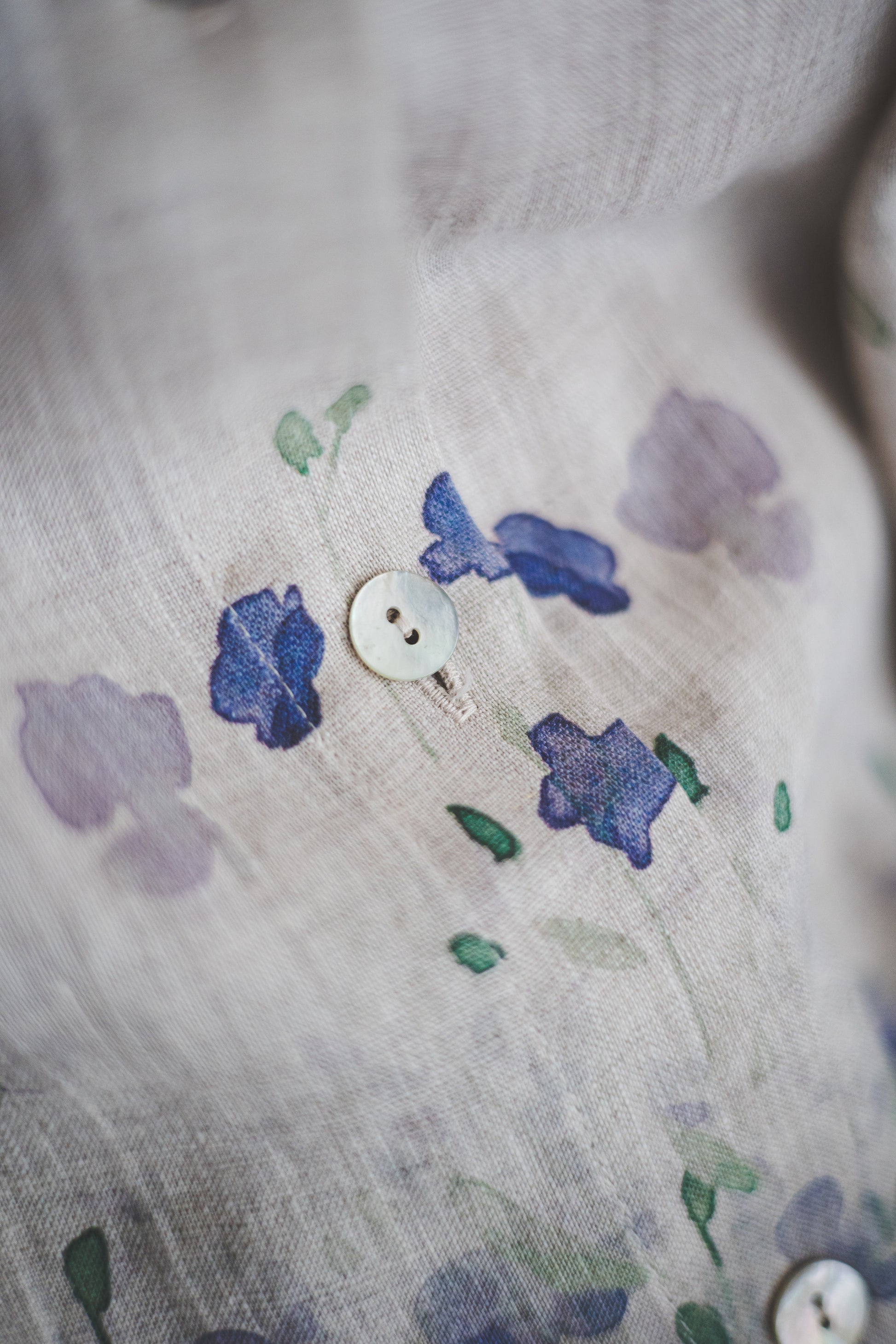 Highest quality handmade linen shirt with natural shell buttons