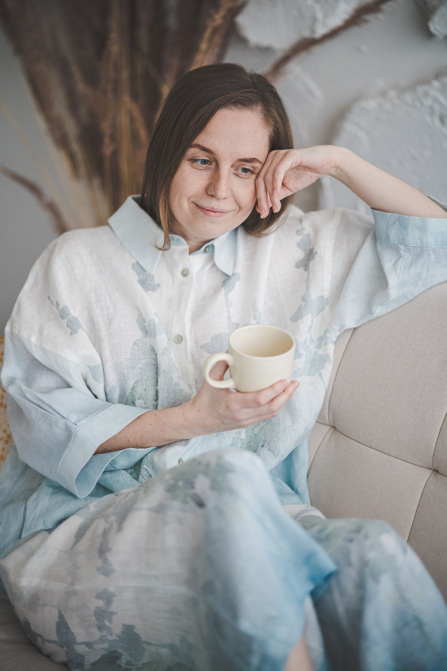 RAMYBE oversized Loungewear set with Blue Ombre Forest print