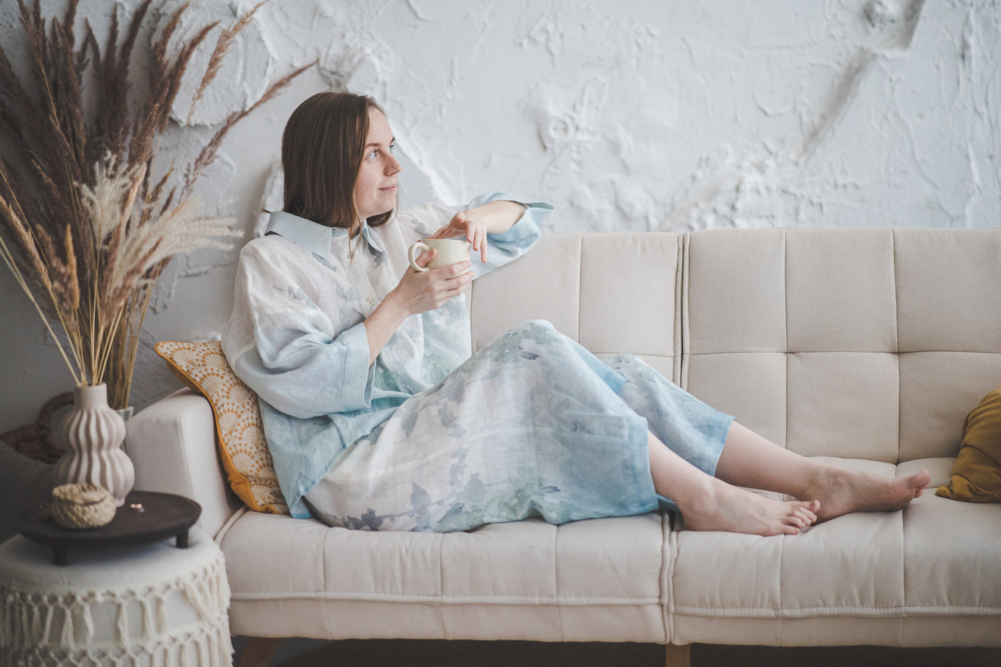 RAMYBE oversized Loungewear set with Blue Ombre Forest print