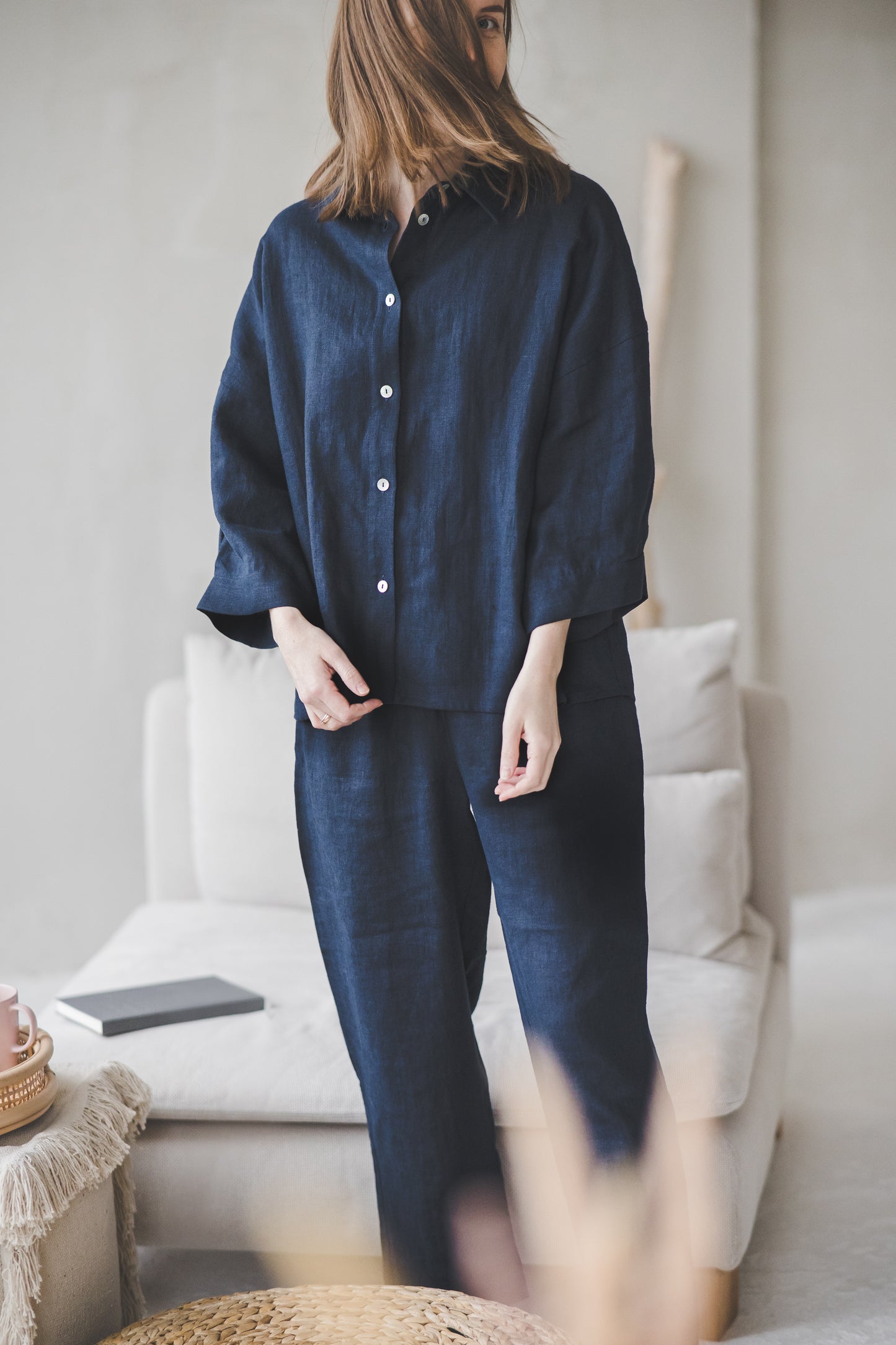 Loungewear set of oversized shirt and pants in Royal blue