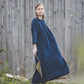 PASAKA round collars maxi linen dress in Royal blue