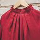 META midi linen dress with puffy sleeves & frills in Red wine color