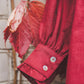 META midi linen dress with puffy sleeves & frills in Red wine color