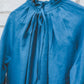 META midi linen dress with puffy sleeves & frills in Azure blue