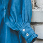 META midi linen dress with puffy sleeves & frills in Azure blue