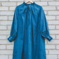 META midi linen dress with puffy sleeves & frills in Azure blue