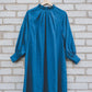 META midi linen dress with puffy sleeves & frills in Azure blue