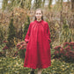 META midi linen dress with puffy sleeves & frills in Azure blue