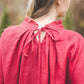 META midi linen dress with puffy sleeves & frills in Red wine color
