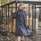 META midi linen dress with puffy sleeves & frills in Red wine color