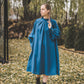 META midi linen dress with puffy sleeves & frills in Red wine color
