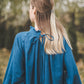 META midi linen dress with puffy sleeves & frills in Azure blue
