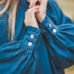 META midi linen dress with puffy sleeves & frills in Azure blue