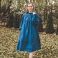 META midi linen dress with puffy sleeves & frills in Azure blue