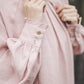 META midi linen dress with puffy sleeves & frills in Red wine color