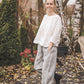 ŪKANA unisex linen baggy balloon pants in Natural Blue stripes