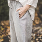 ŪKANA unisex linen baggy balloon pants in Natural Blue stripes