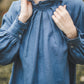 META midi linen dress with puffy sleeves & frills in Azure blue