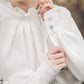 META midi linen dress with puffy sleeves & frills in Red wine color