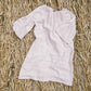 RŪTA midi linen dress with crochet lace in Dusty pink color