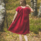 RASA short sleeves mini linen dress in Red wine color