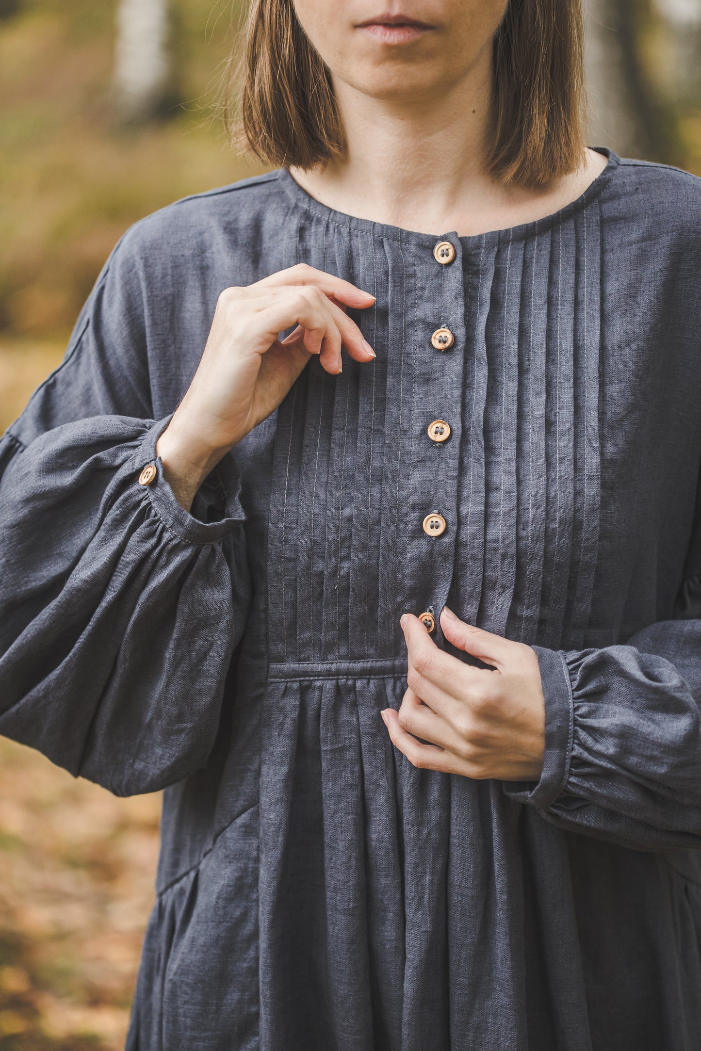 LAUME ruffled linen dress in Graphite color