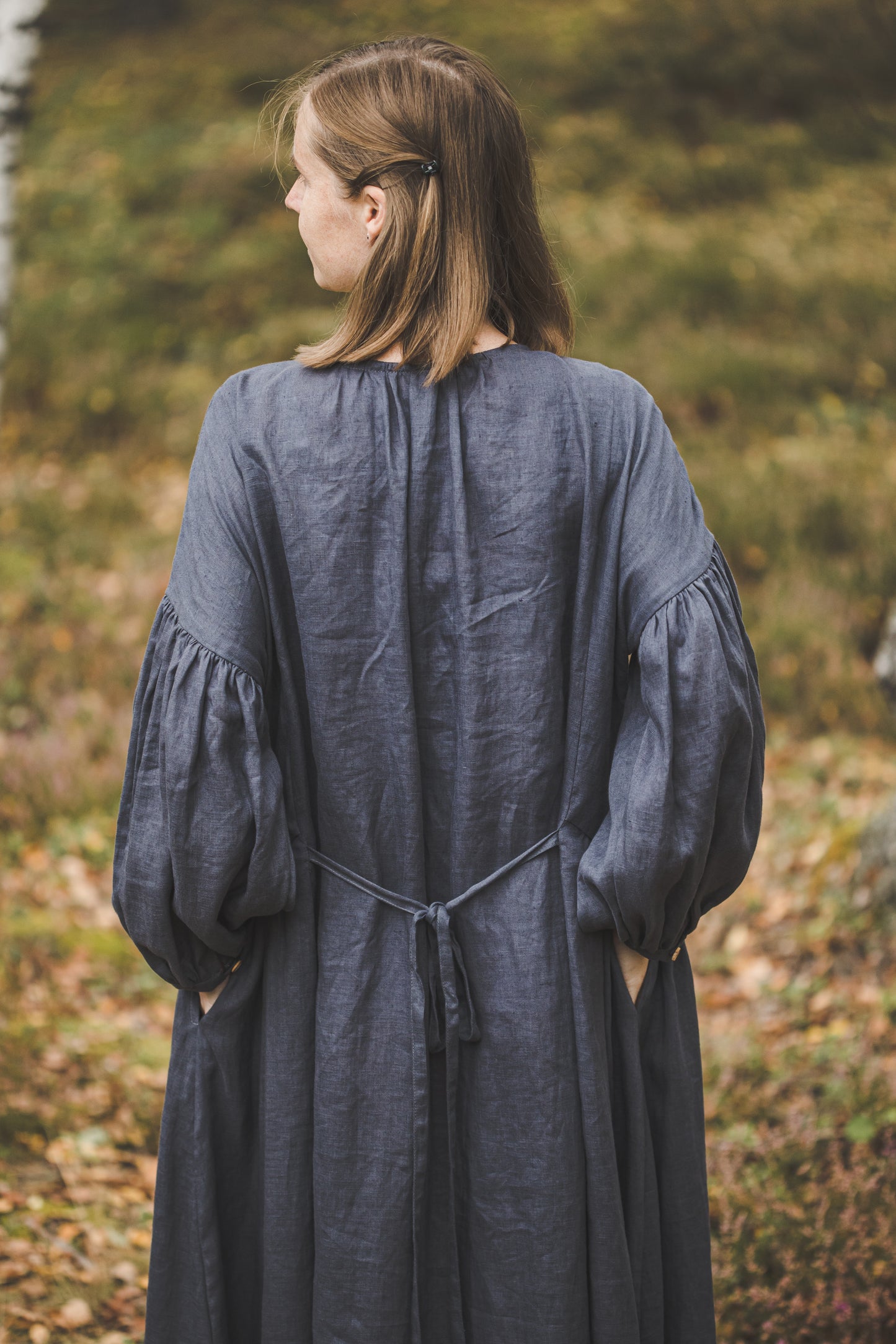 LAUME ruffled linen dress in Graphite color