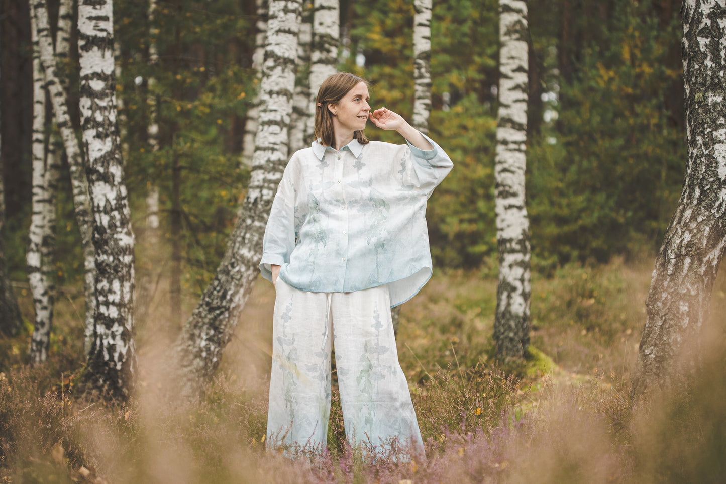 RAMYBE oversized Loungewear set with Blue Ombre Forest print