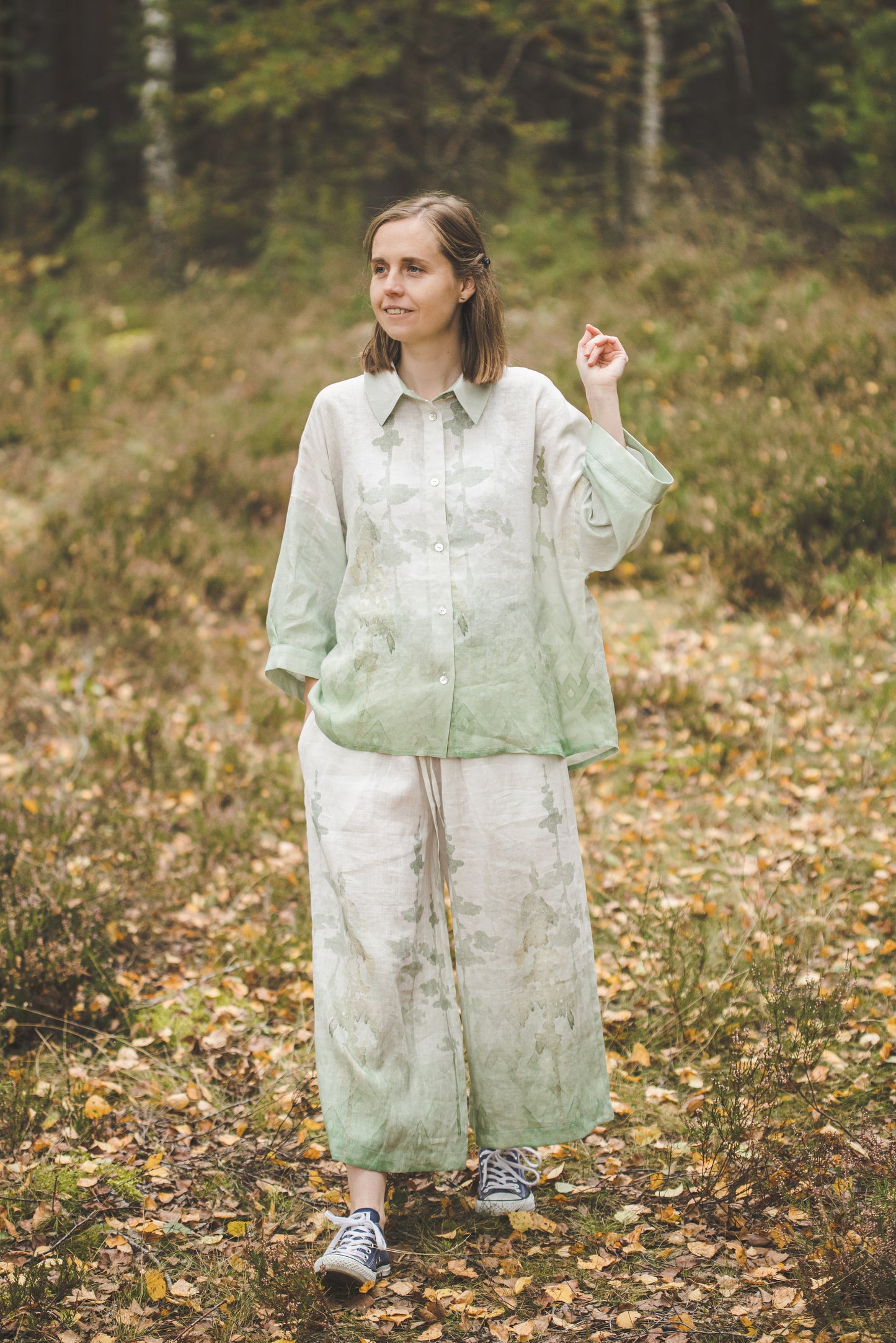 Oversized Loungewear linen shirt and wide leg pants set