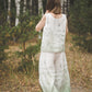 Sleeveless linen tank top with wide leg linen culottes pants.