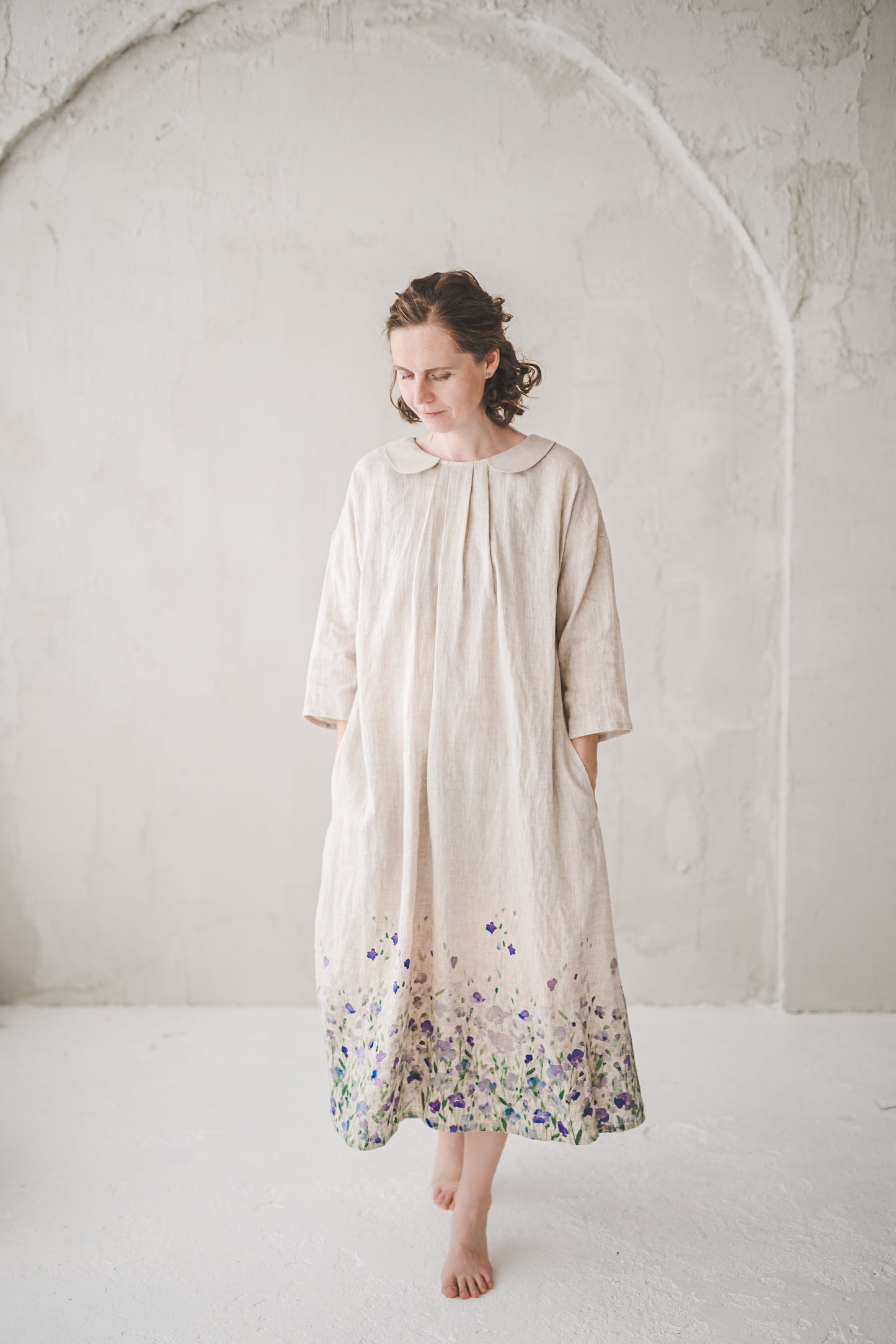 PASAKA round collars maxi linen dress with Lavender print