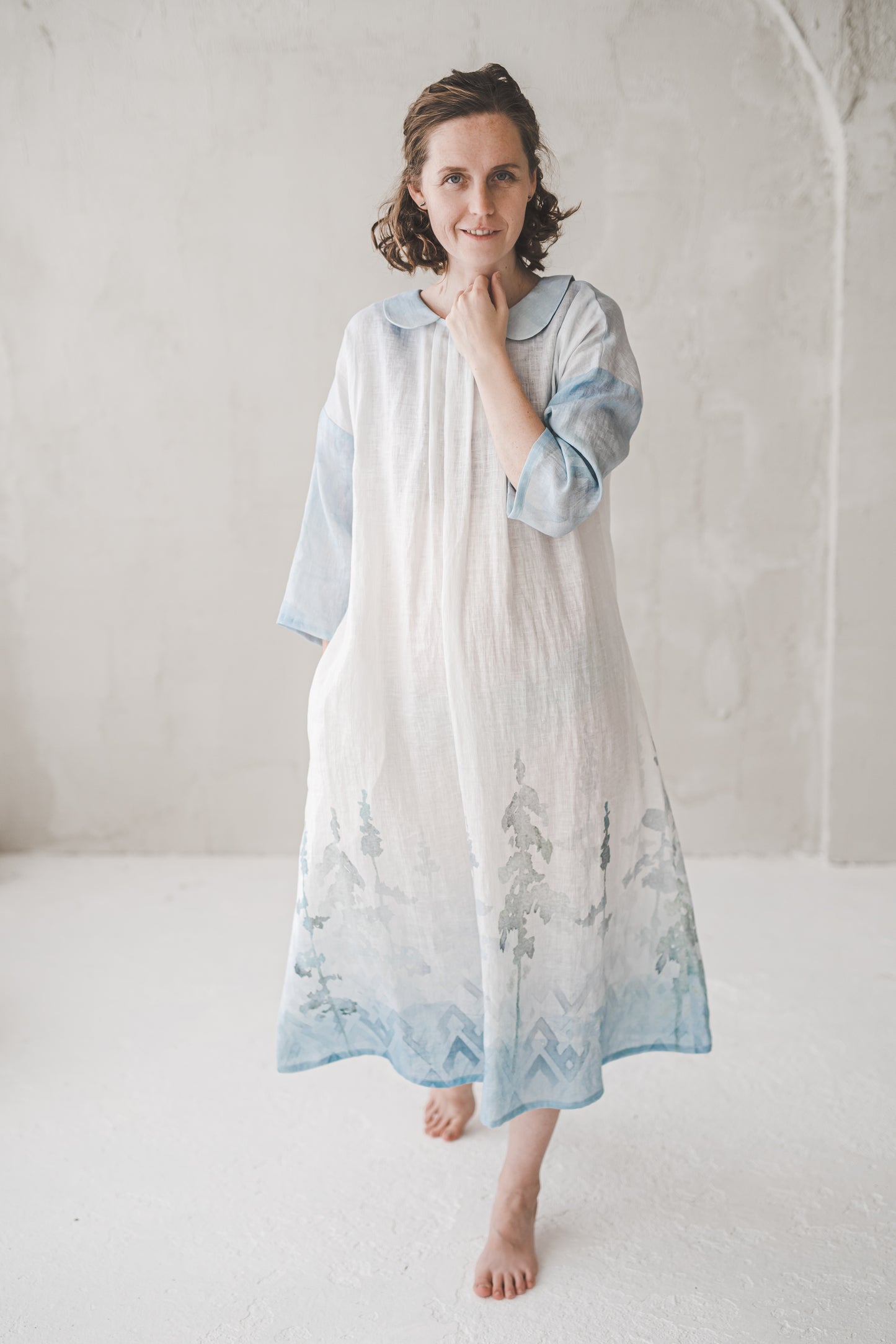 PASAKA round collars maxi linen dress with Lavender print