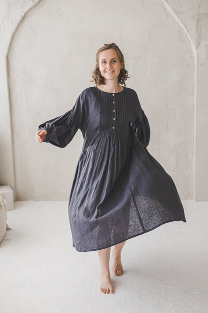 LAUME ruffled linen dress in Graphite color