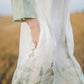 PASAKA round collars maxi linen dress with Green Ombre Forest print